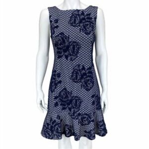 Betsey Johnson, Women's Jacquard Flounce Dress, Navy size 6